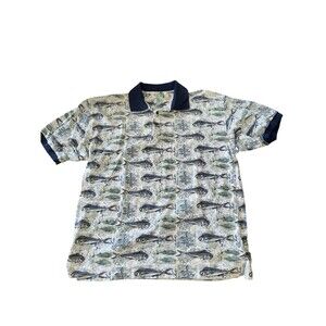 Vintage Bluewater Wear XL All Over Print Big Game Fish Polo Marlin USA Fishing